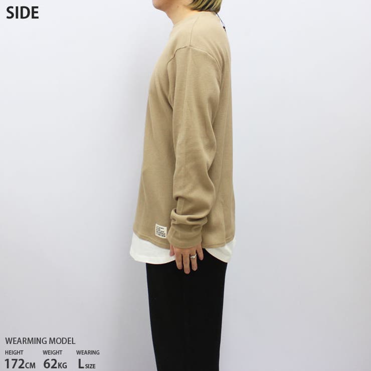 【ZI-ON×メール便送料無料】メンズロンTTシャツ長袖ワッフルクルーネックヘンリーネック無地ワンポイントレイヤード重ね着カジュアルMLXL「842-03」