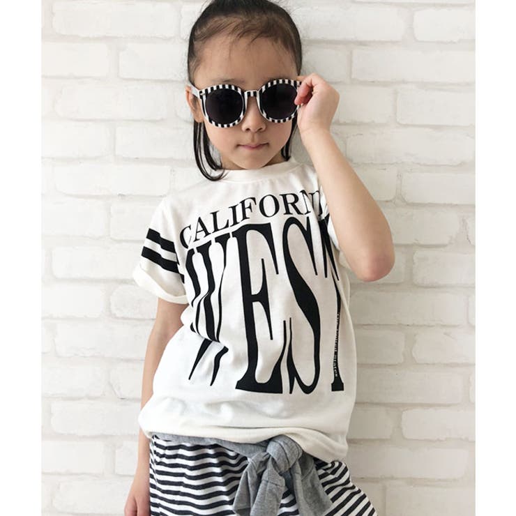 キッズＴシャツ子供服半袖女の子ガールズティーシャツプリントロゴラインジュニア韓国子供服110cm120cm130cm140cm150cm160cm「120-00」