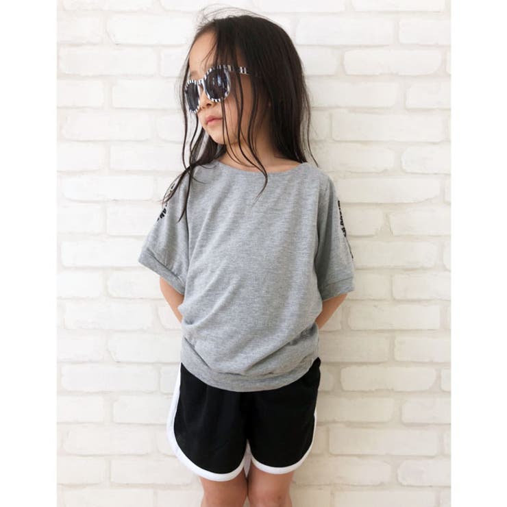 キッズＴシャツプルオーバー子供服半袖女の子ガールズティーシャツプリントロゴ肩開きジュニア韓国子供服110cm120cm130cm140cm150cm160cm「230-01」