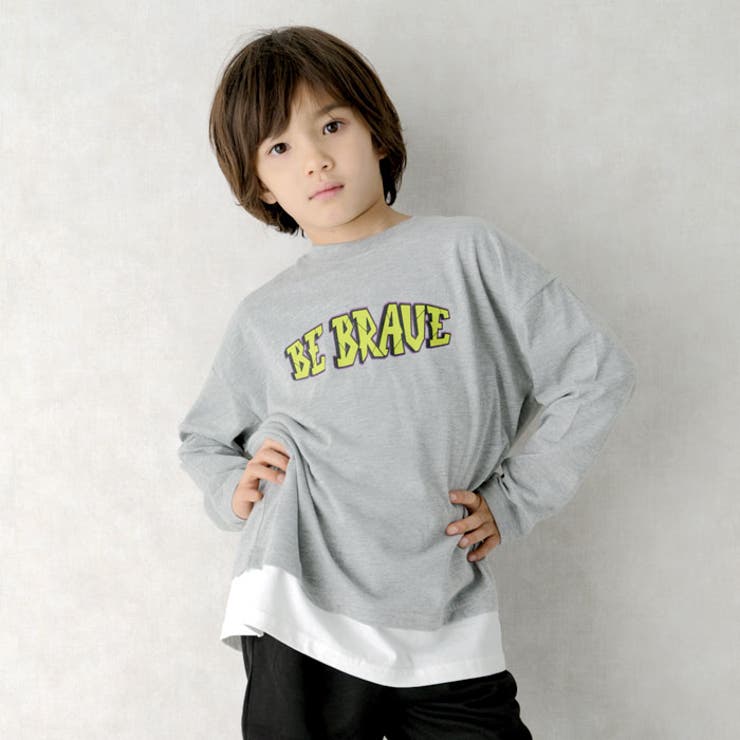 キッズTシャツ子供服男の子女の子長袖USコットン綿プリントバックプリントロゴフェイクレイヤードレイヤード風ビッグシルエットBIGジュニアカジュアルアメカジストリート110cm120cm130cm140cm150cm160cm「143-00」