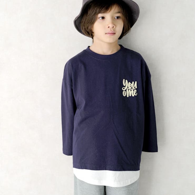 キッズTシャツ子供服男の子女の子長袖USコットン綿プリントバックプリントロゴフェイクレイヤードレイヤード風ビッグシルエットBIGジュニアカジュアルアメカジストリート110cm120cm130cm140cm150cm160cm「343-01」