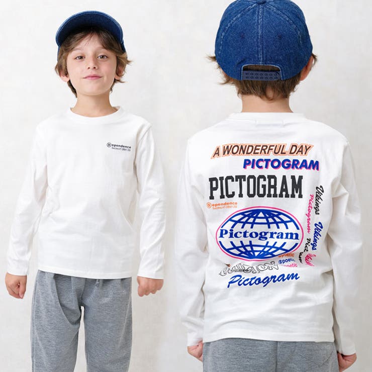 キッズロンTTシャツ子供服男の子女の子長袖ティーシャツトップスカットソープリントバックプリントロゴジュニアカジュアルアメカジストリート110cm120cm130cm140cm150cm160cm「543-100」