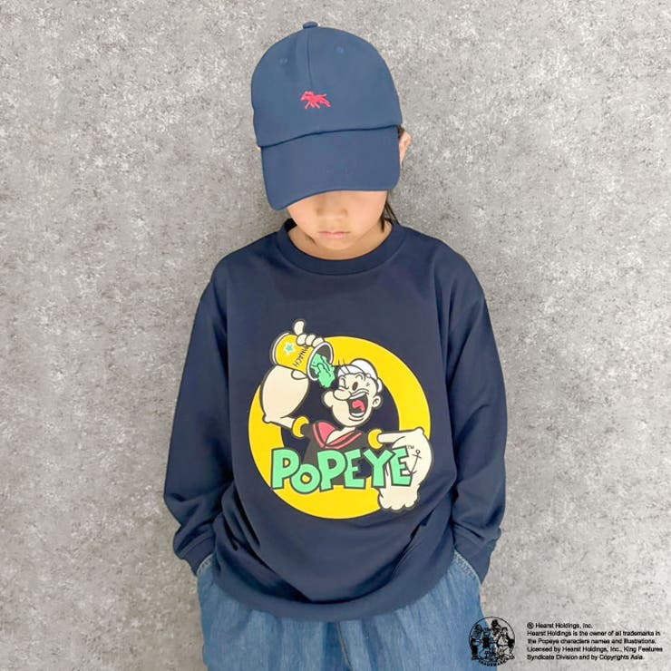 POPEYEトレーナーキッズ子供服男の子女の子キャラクターポパイ長袖トップススウェットビッグシルエットBIGビックゆったり大きめロゴプリント裏毛アメカジジュニア110cm120cm130cm140cm150cm160cm「POP44-01」