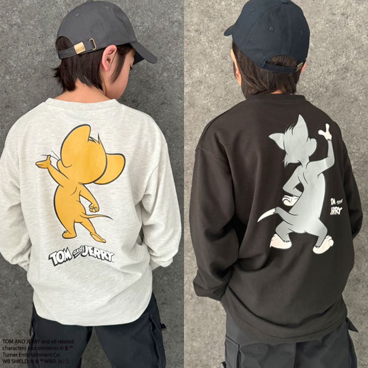 JERRYバックプリントBIGトレーナーキッズ子供服男の子女の子キャラクタートム＆ジェリーTOM&JERRYトムとジェリートムジェリミニ裏毛綿タッチスウェットスエットビッグシルエットゆったり110cm120cm130cm140cm150cm160cm「T15-00」
