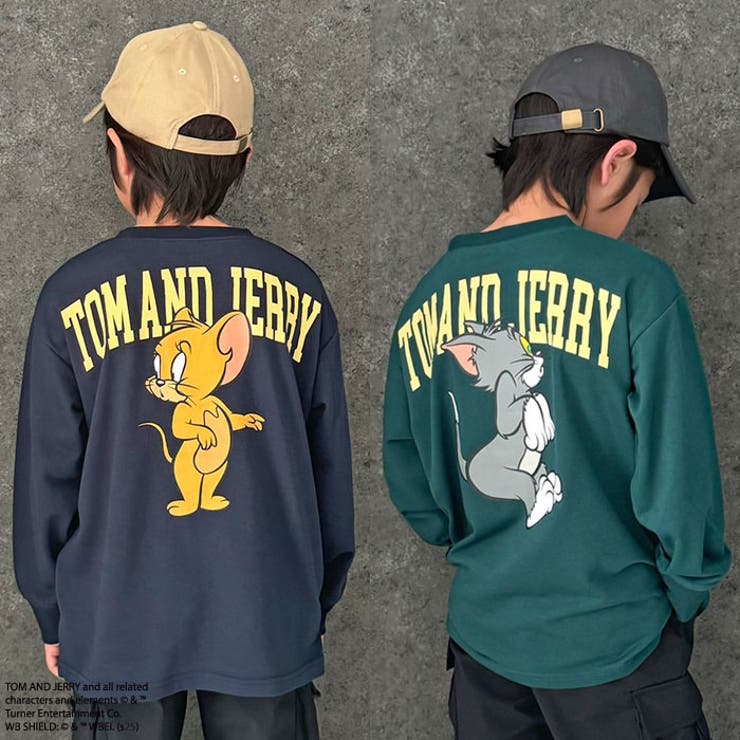 JERRYバックプリントBIGトレーナーキッズ子供服男の子女の子キャラクタートム＆ジェリーTOM&JERRYトムとジェリートムジェリミニ裏毛綿タッチスウェットスエットビッグシルエットゆったり110cm120cm130cm140cm150cm160cm「T15-00」