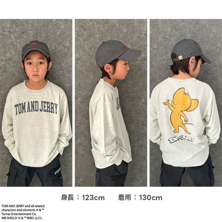 JERRYバックプリントBIGトレーナーキッズ子供服男の子女の子キャラクタートム＆ジェリーTOM&JERRYトムとジェリートムジェリミニ裏毛綿タッチスウェットスエットビッグシルエットゆったり110cm120cm130cm140cm150cm160cm「T15-00」
