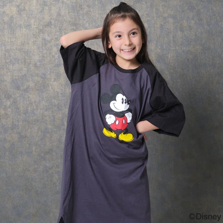【送料無料】MICKEYMOUSEオーバーサイズワンピースキッズ子供服女の子キャラクターミッキーマウスDisneyディズニー半袖プリントBIGビッグシルエットビックグッズ公式ジュニア夏物夏服110cm120cm130cm140cm150cm160cm「M25-03」