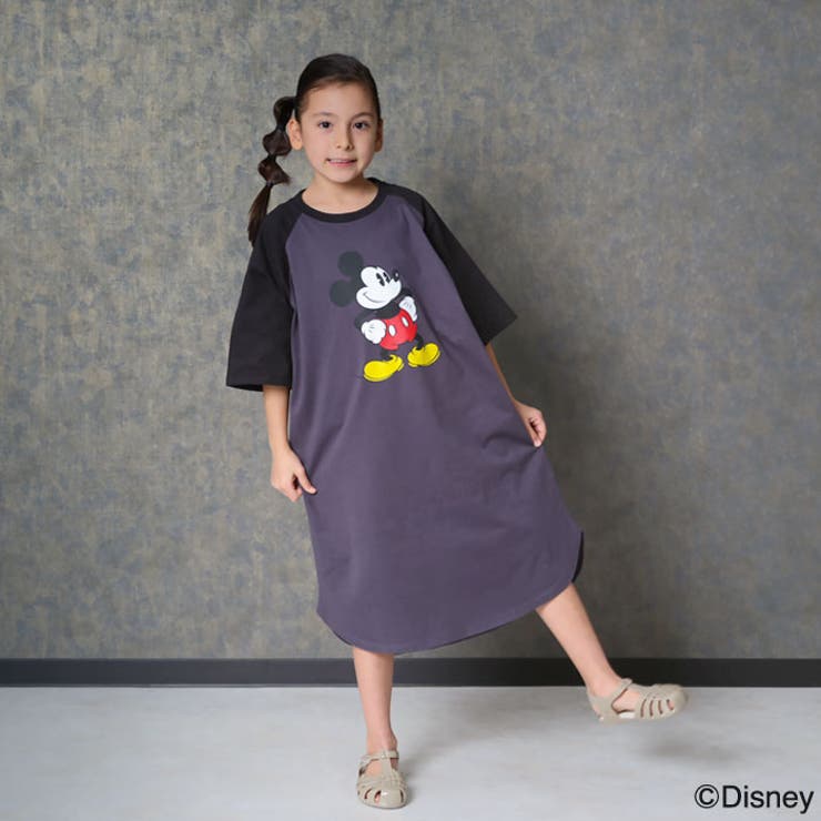 【送料無料】MICKEYMOUSEオーバーサイズワンピースキッズ子供服女の子キャラクターミッキーマウスDisneyディズニー半袖プリントBIGビッグシルエットビックグッズ公式ジュニア夏物夏服110cm120cm130cm140cm150cm160cm「M25-03」