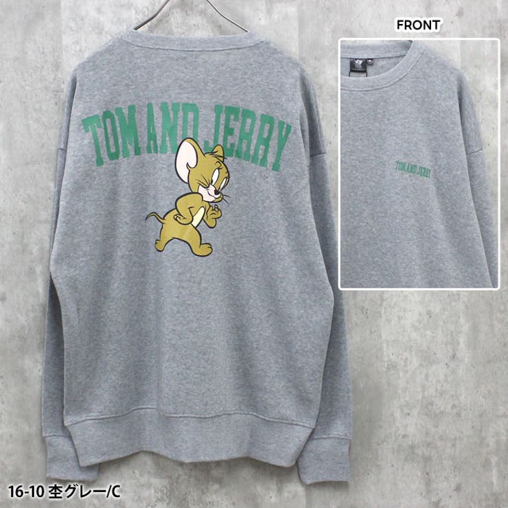 TOM&JERRYバックプリントBIGトレーナーメンズ長袖裏起毛トップススウェットスエットプルオーバーキャラクタートムとジェリーゆるサイズビッグシルエット大きめゆったりプリントMENSアメカジカジュアルストリートMLXL「T44-100」