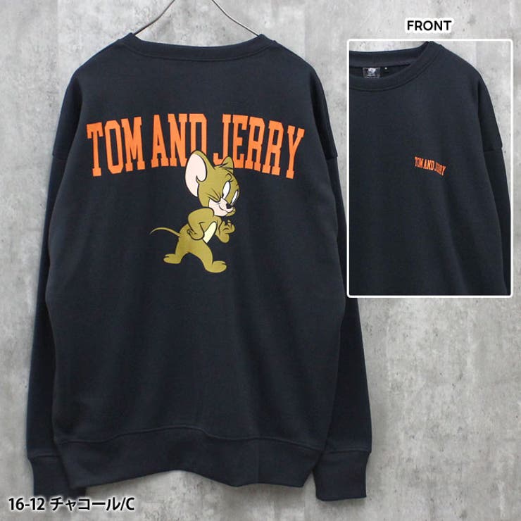 TOM&JERRYバックプリントBIGトレーナーメンズ長袖裏起毛トップススウェットスエットプルオーバーキャラクタートムとジェリーゆるサイズビッグシルエット大きめゆったりプリントMENSアメカジカジュアルストリートMLXL「T44-100」