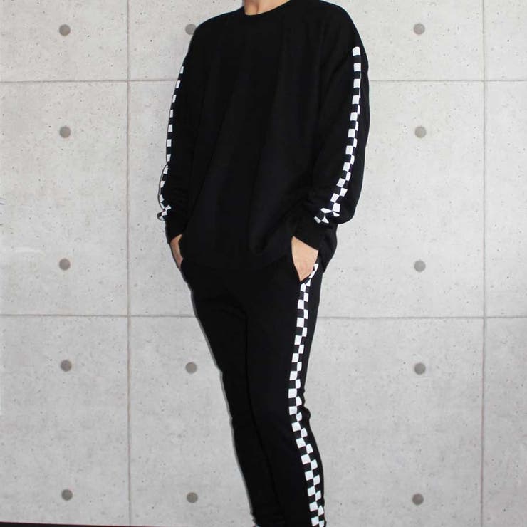 12-4ブラック×ホワイト/B | メンズ セットアップ 上下セット | ZI-ON