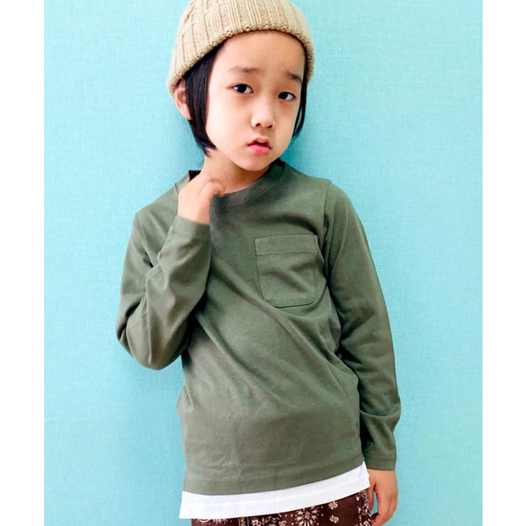 20-6カーキ | フェイクレイヤードTシャツ ロンT キッズ | ZI-ON