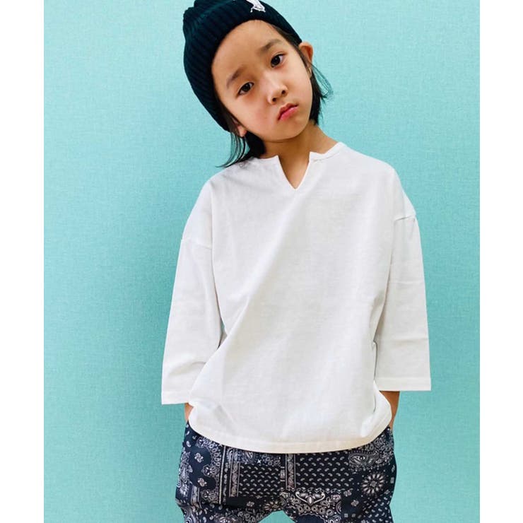 10-1オフホワイト/キーネックBIG | 【999円均一】キッズ 無地Tシャツ 子供服 | ZI-ON