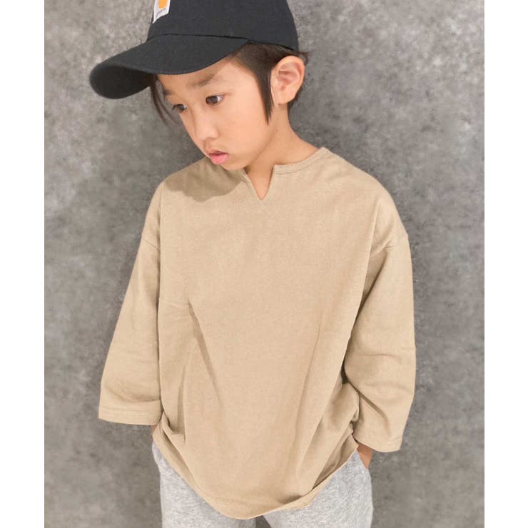 10-2ベージュ/キーネックBIG | 【999円均一】キッズ 無地Tシャツ 子供服 | ZI-ON