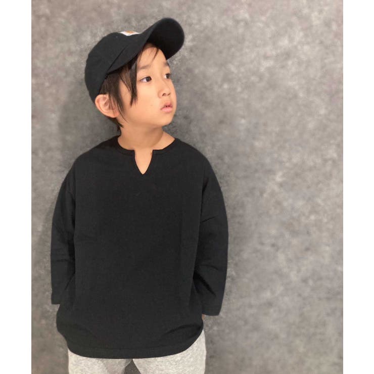 10-10ブラック/キーネックBIG | 【999円均一】キッズ 無地Tシャツ 子供服 | ZI-ON