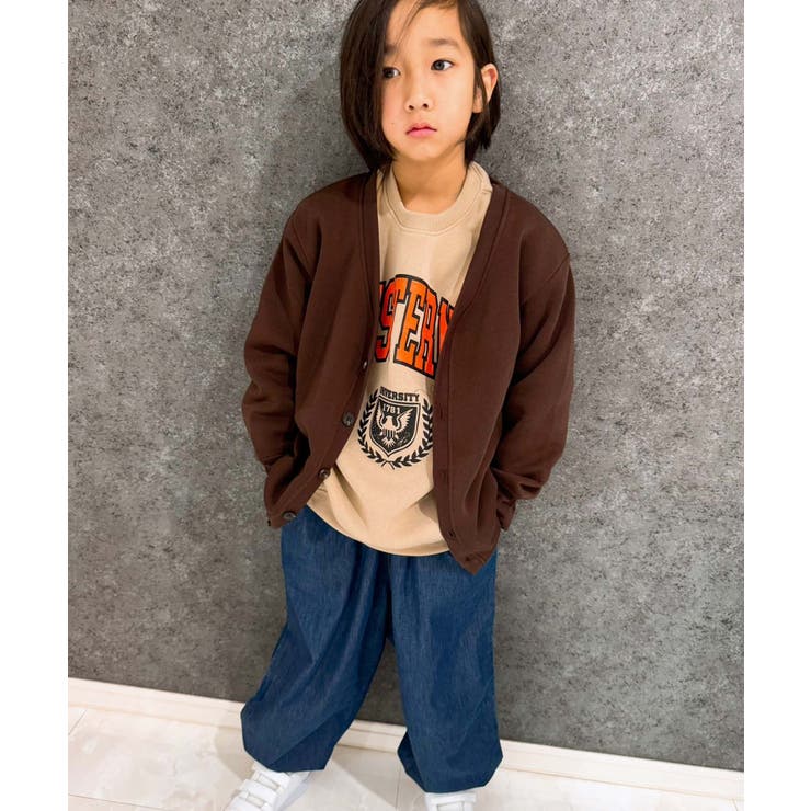 10-6ブラウン | 裏起毛BIGカーディガン キッズ カーデ | ZI-ON