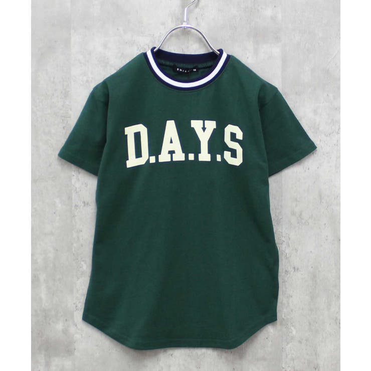 16-15D/グリーン/D | ラインリブBIGtシャツ キッズ 半袖Tシャツ | ZI-ON