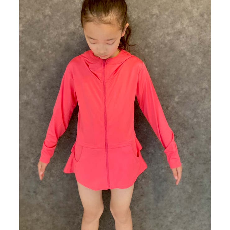6-3ピンク | ジップアップパーカー 長袖ラッシュガード キッズ | ZI-ON