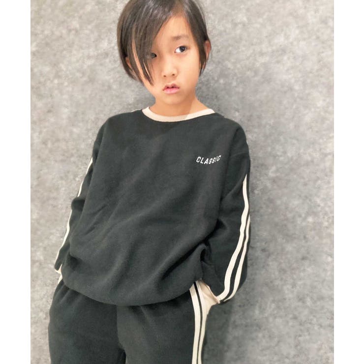 6-6ブラック | 袖ラインBIGフリーストレーナー キッズ 子供服 | ZI-ON