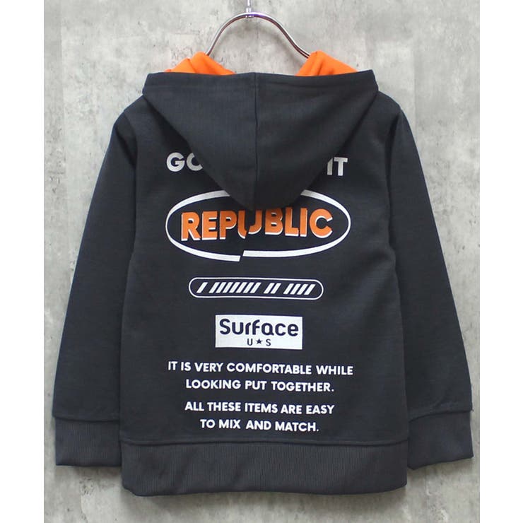 16-7チャコール×オレンジ/B | プリントBIGフーディー プリントパーカー キッズ | ZI-ON