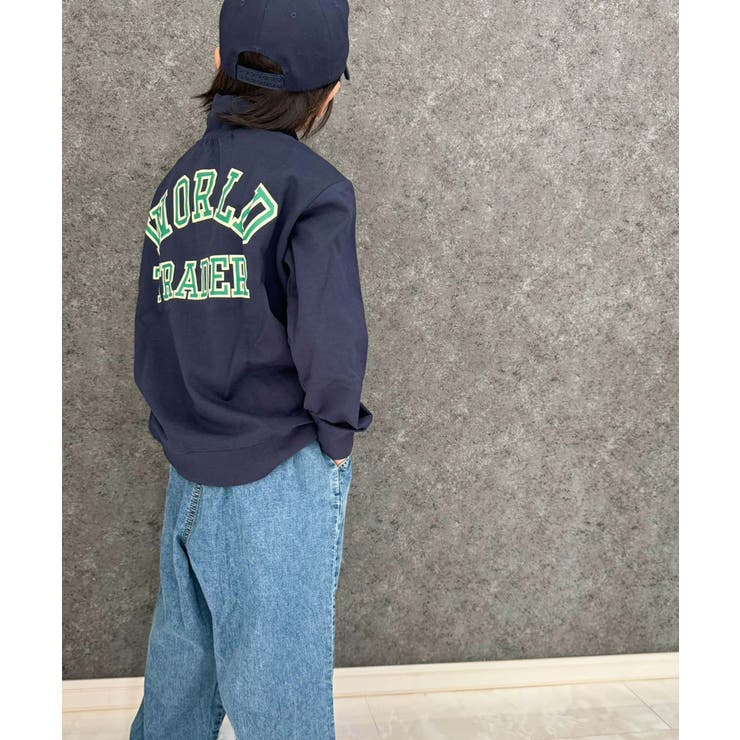 8-7ネイビー/B | 裏起毛ハーフジップBIGトレーナー キッズ タートルネック | ZI-ON