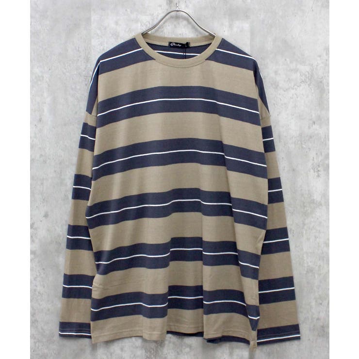 12-8ベージュ/B | ボーダーロンT メンズ Tシャツ | ZI-ON