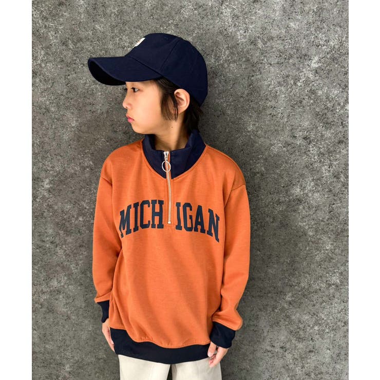 8-7オレンジ/B | オーバーサイズハーフジップトレーナー キッズ 子供服 | ZI-ON