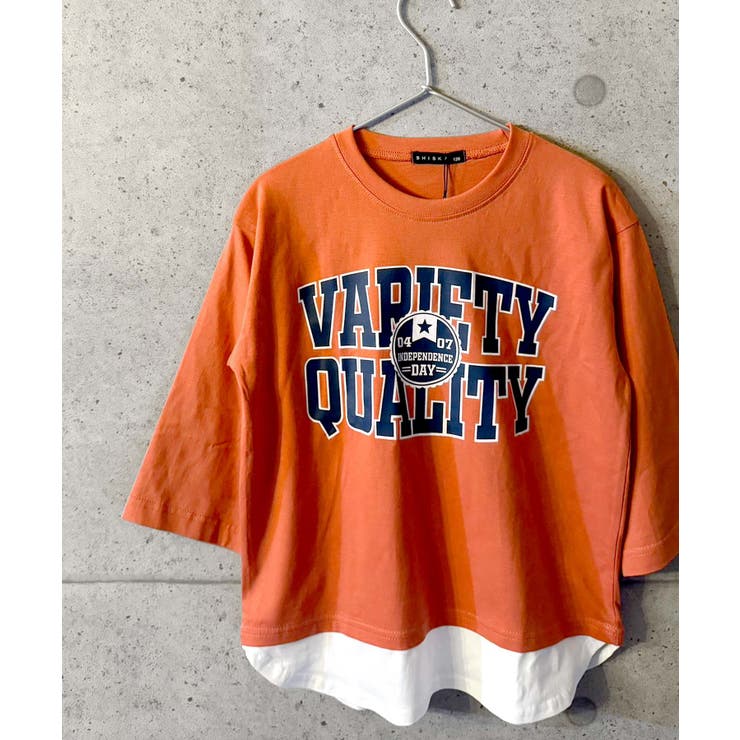 16-2オレンジ/A | オーバーサイズフェイクロンT キッズ 長袖Tシャツ | ZI-ON