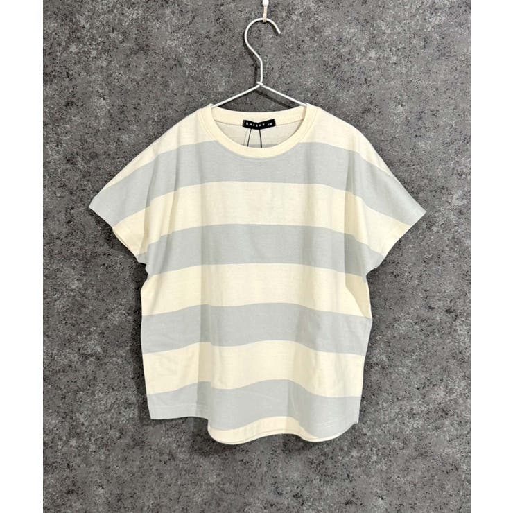 5-1アイボリー×グレー | SHISKY オーバーサイズ ワイドボーダーTシャツ | ZI-ON