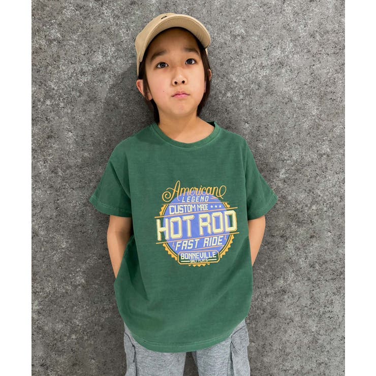 16-14D/グリーン/D | SHISKY ピグメントオーバーサイズドルマンプリントTシャツ キッズ | ZI-ON