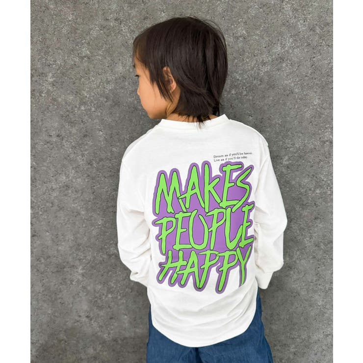 9-4オフホワイト/B | プリントヘムロンT キッズ 長袖Tシャツ | ZI-ON