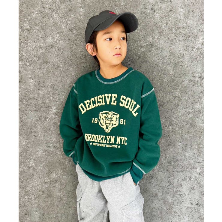 18-17D/グリーン/B | オーバーサイズ裏起毛トレーナー キッズ 子供服 | ZI-ON