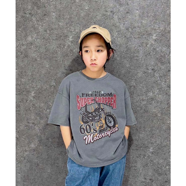 8-1チャコール | ピグメント染めオーバーサイズプリントTシャツ キッズ 子供服 | ZI-ON