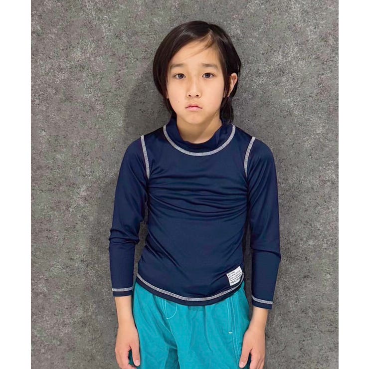 8-6ネイビー | 長袖ラッシュガード キッズ水着 子供用 | ZI-ON