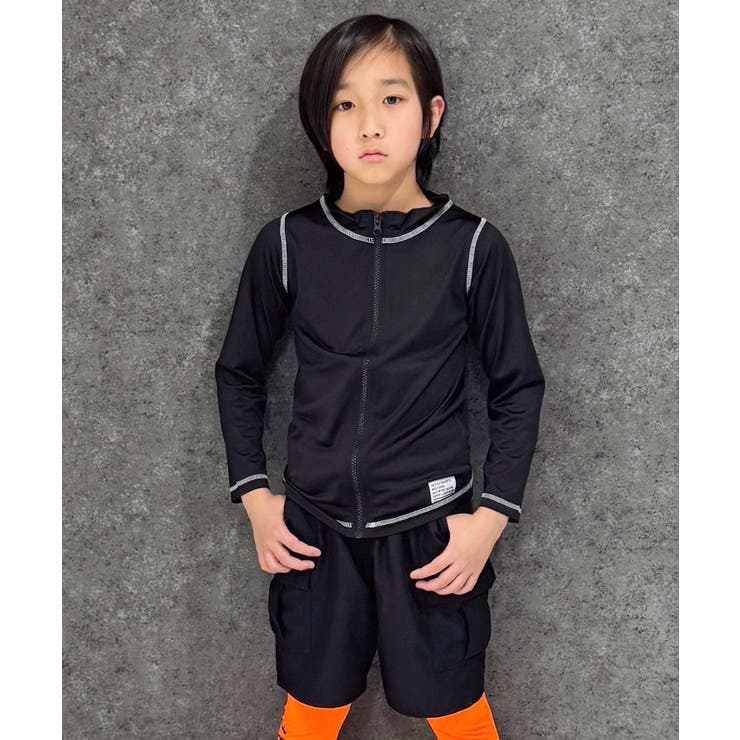 8-8ブラック | フルジップラッシュガード キッズ水着 子供用 | ZI-ON
