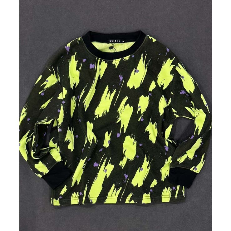 6-6ブラック×ライム | 裏起毛 総柄BIGトレーナー キッズ | ZI-ON