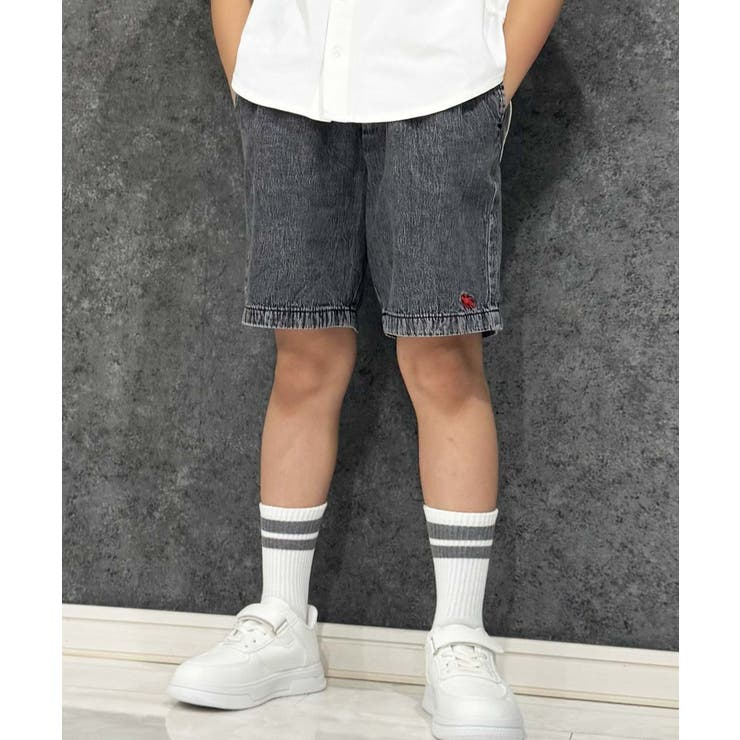 2-2ブラック | POLOCHAMPS ケミカルウォッシュ デニムハーフパンツ | ZI-ON