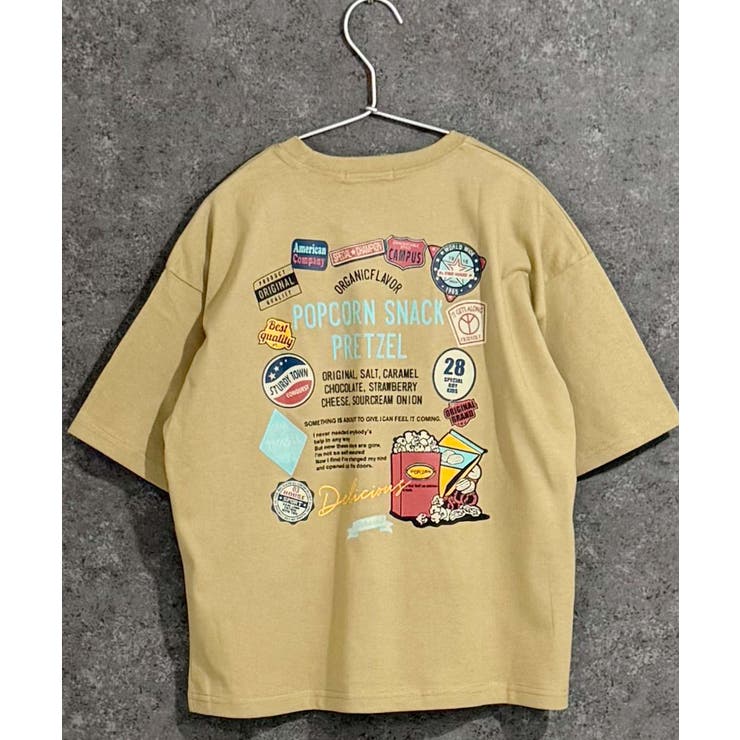 9-8ベージュ/C | ステッカーデザイン 半袖Tシャツ キッズ | ZI-ON