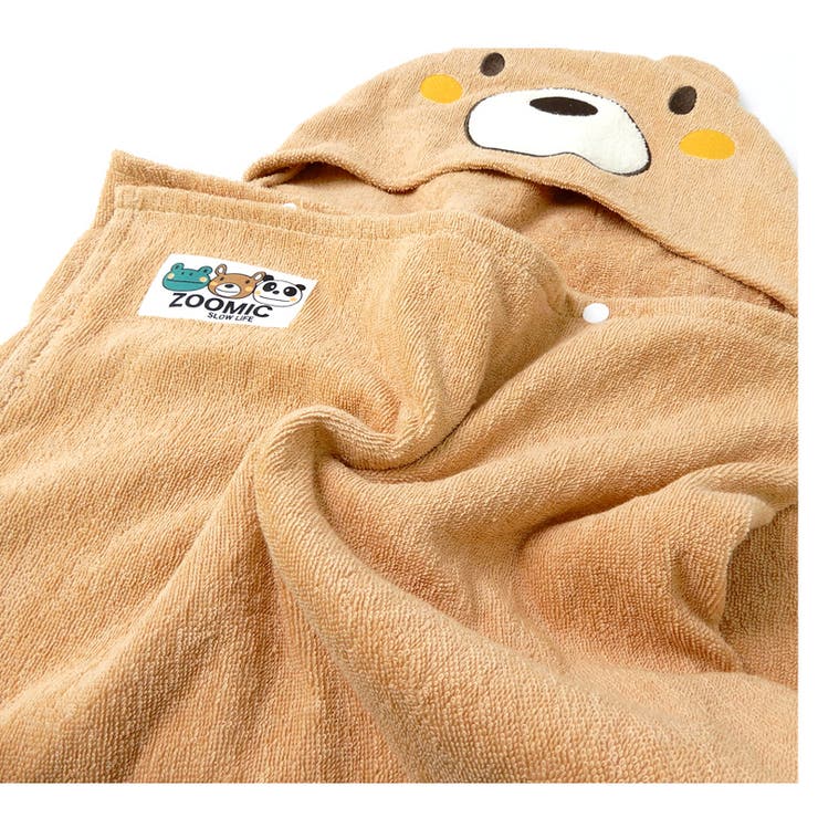 ＜バスローブ＞ズーミックアニマルフード付タオル60x120cm【ZOOMIC】▽綿100％スナップボタン付男女兼用子供キッズベビー赤ちゃん男の子女の子男児▽