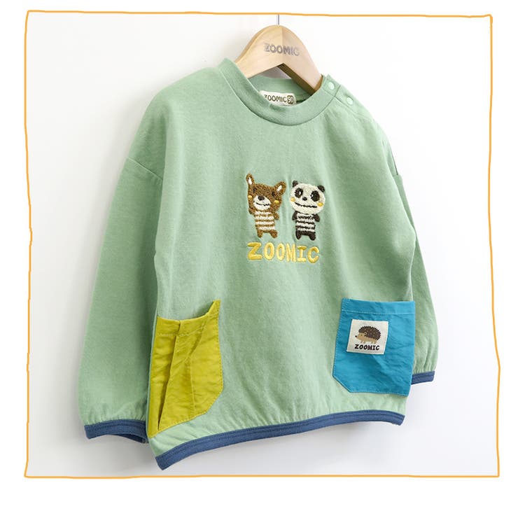 ＜トップス＞ズーミックイースター接結天竺たまごポシェットボーダー長袖Tシャツ(80-130cm)【ZOOMIC】▽子供服キッズベビーおしゃれ二次加工男の子女の子ブランドファッション80cm90cm95cm100cm110cm120cm130cm▽