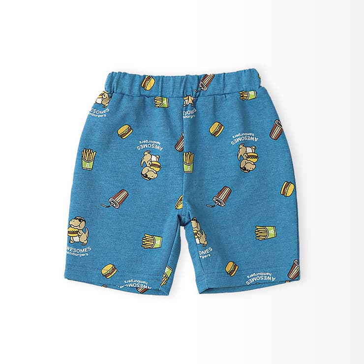 キッズ5分丈パンツハーフパンツ男の子女の子イージーパンツ【GrinLabグリンラボ】ベビーストレッチズボンボトムス短パン涼しいミニ裏毛伸縮ウエストゴム総柄プリントポテトハンバーガー食べ物たべものフード男児女児809095100110120130