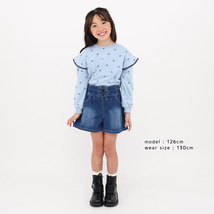 ガールズトレーナー裏毛リボン柄袖切替起毛なし長袖スウェット女の子プリント【GrinLabグリンラボ】ガーリートップスカットソーロンTインナーベビーサックスピンク総柄809095100110120130