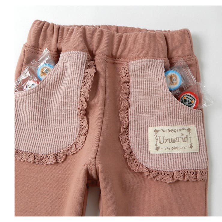 【10%OFF】子供服ボトムスパンツ女の子デザインポケットロングパンツ(80-130cm)【Uzulandウズランド】▽キッズベビーおしゃれかわいい可愛い二次加工切替女子女児こども服ベビー服秋春▽ポイント消化