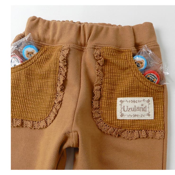 【10%OFF】子供服ボトムスパンツ女の子デザインポケットロングパンツ(80-130cm)【Uzulandウズランド】▽キッズベビーおしゃれかわいい可愛い二次加工切替女子女児こども服ベビー服秋春▽ポイント消化