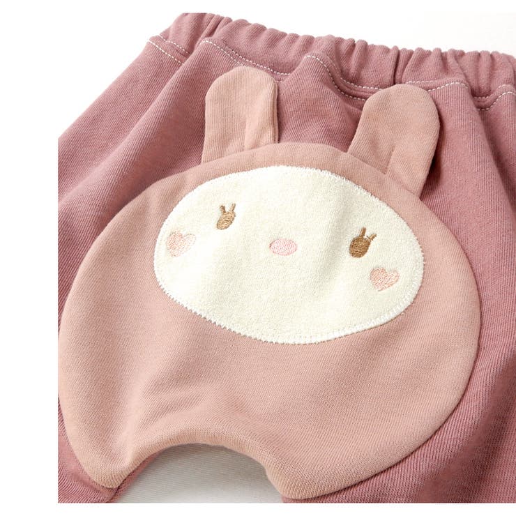 ＜ボトムス＞ウズラビうさぎ顔アップリケ7分丈パンツ(80-130cm)【UZULAND】▽子供服ベビー服おしゃれかわいい二次加工切替女の子女児こども服ベビー服秋春ガールズブランドファッション▽