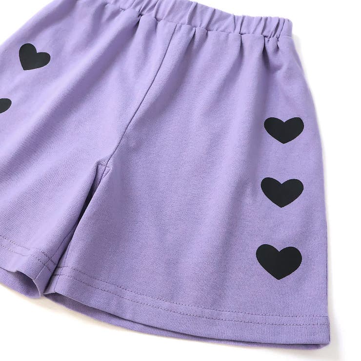 キッズ5分丈パンツハーフパンツ女の子イージーパンツ【GrinLabグリンラボ】ベビーストレッチズボンボトムス短パン涼しいカットソー天竺ハート花フラワーかわいい可愛いサックスピンクブラックラベンダー伸縮ウエストゴム女児90100110120