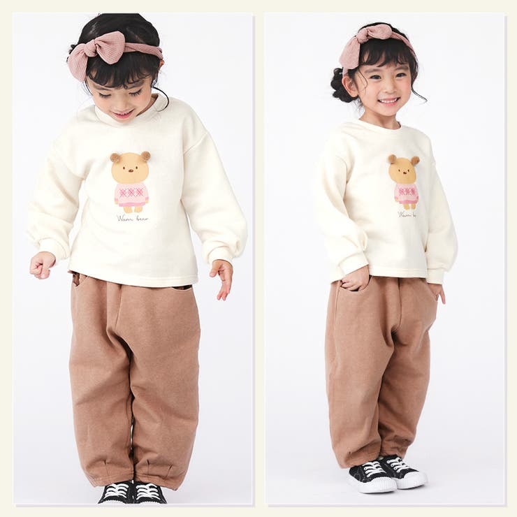 キッズトレーナー裏起毛女の子くま子供服長袖トップス(80-130cm)【GrinLabグリンラボ】▽ガールズかわいいクマどうぶつ冬服スウェットベビー服809095100110120130▽ポイント消化