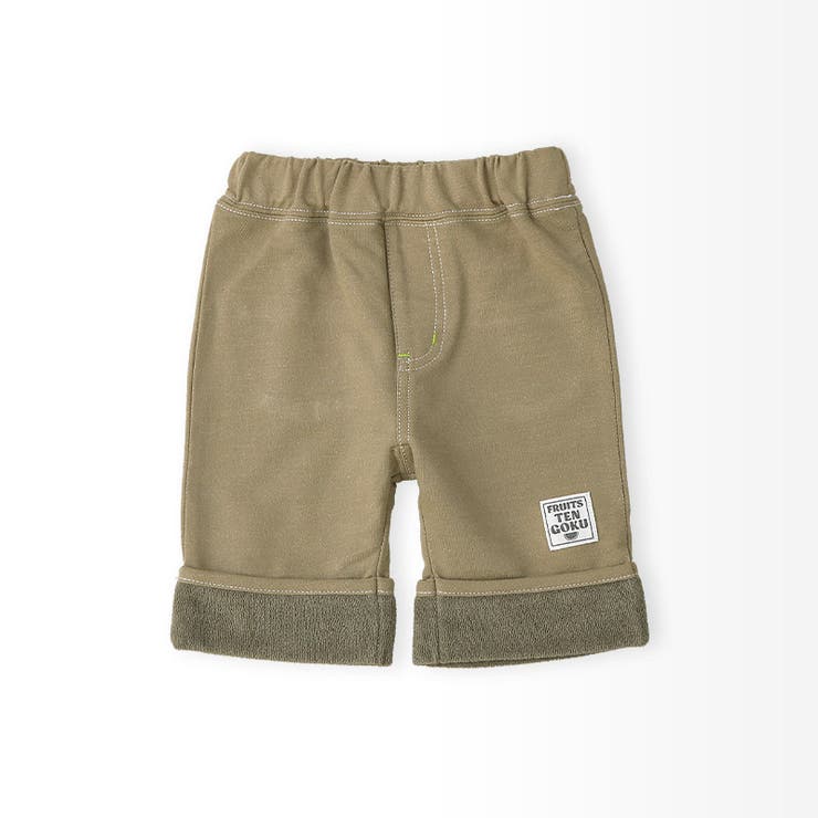 キッズ5分丈パンツハーフパンツニットデニム男の子女の子くだものスイカキウイ【フルーツ天国】ベビーズボンボトムスショートパンツウエストゴム折り返しバックポケット果物すいか西瓜ネイビーベージュ男児女児809095100110120130