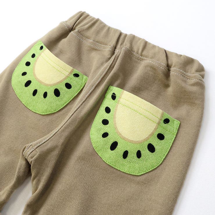 キッズ5分丈パンツハーフパンツニットデニム男の子女の子くだものスイカキウイ【フルーツ天国】ベビーズボンボトムスショートパンツウエストゴム折り返しバックポケット果物すいか西瓜ネイビーベージュ男児女児809095100110120130