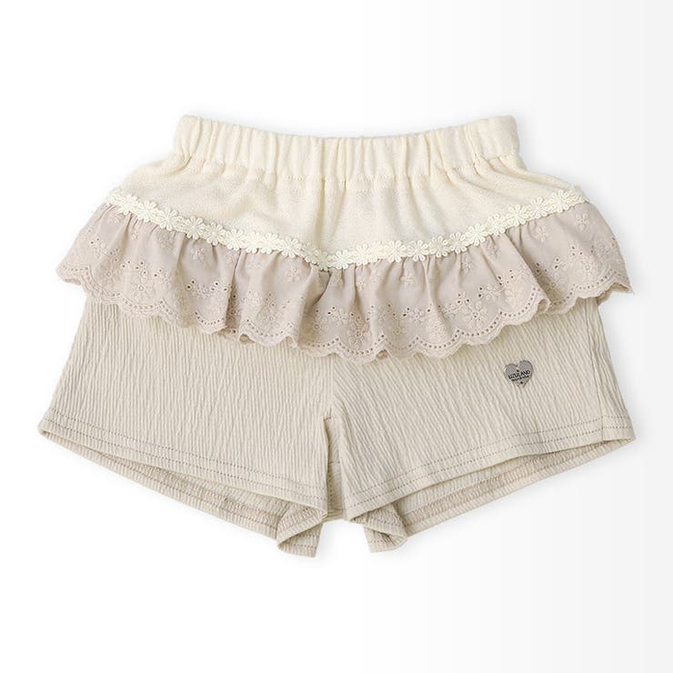 ガールズショートパンツニットフリル半ズボン女の子【UZULANDウズランド】キッズベビーハーフパンツショーパン短パンウエストゴム伸縮伸びるストレッチカジュアルピンクベージュ可愛いかわいい809095100110120130